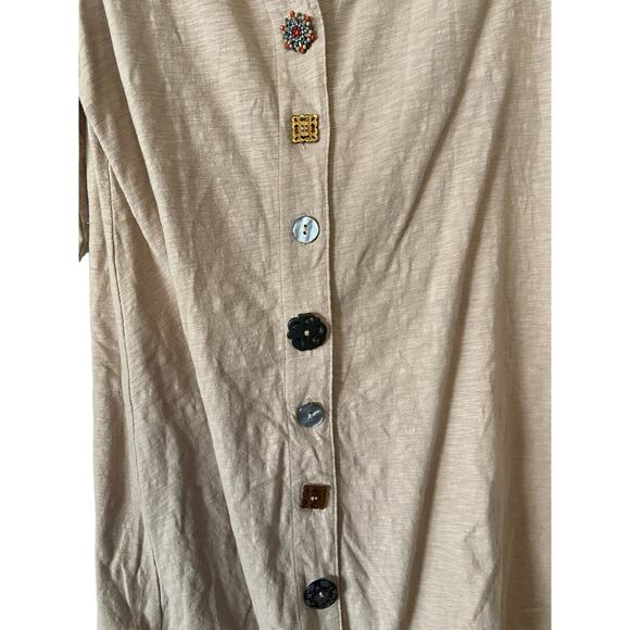 Soft Surroundings Danielle Button Tunic 3/4 Sleeve Cotton Desert Stone Size M - Picture 4 of 8